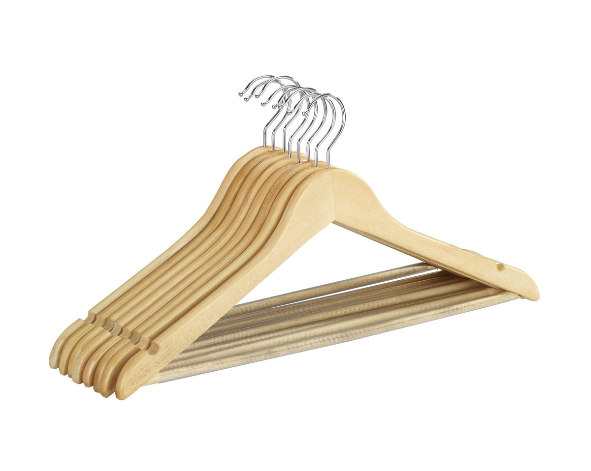 WENKO Lote de 8 perchas Madera Natural con Forma y Puente 45 cm, Beech, Beige