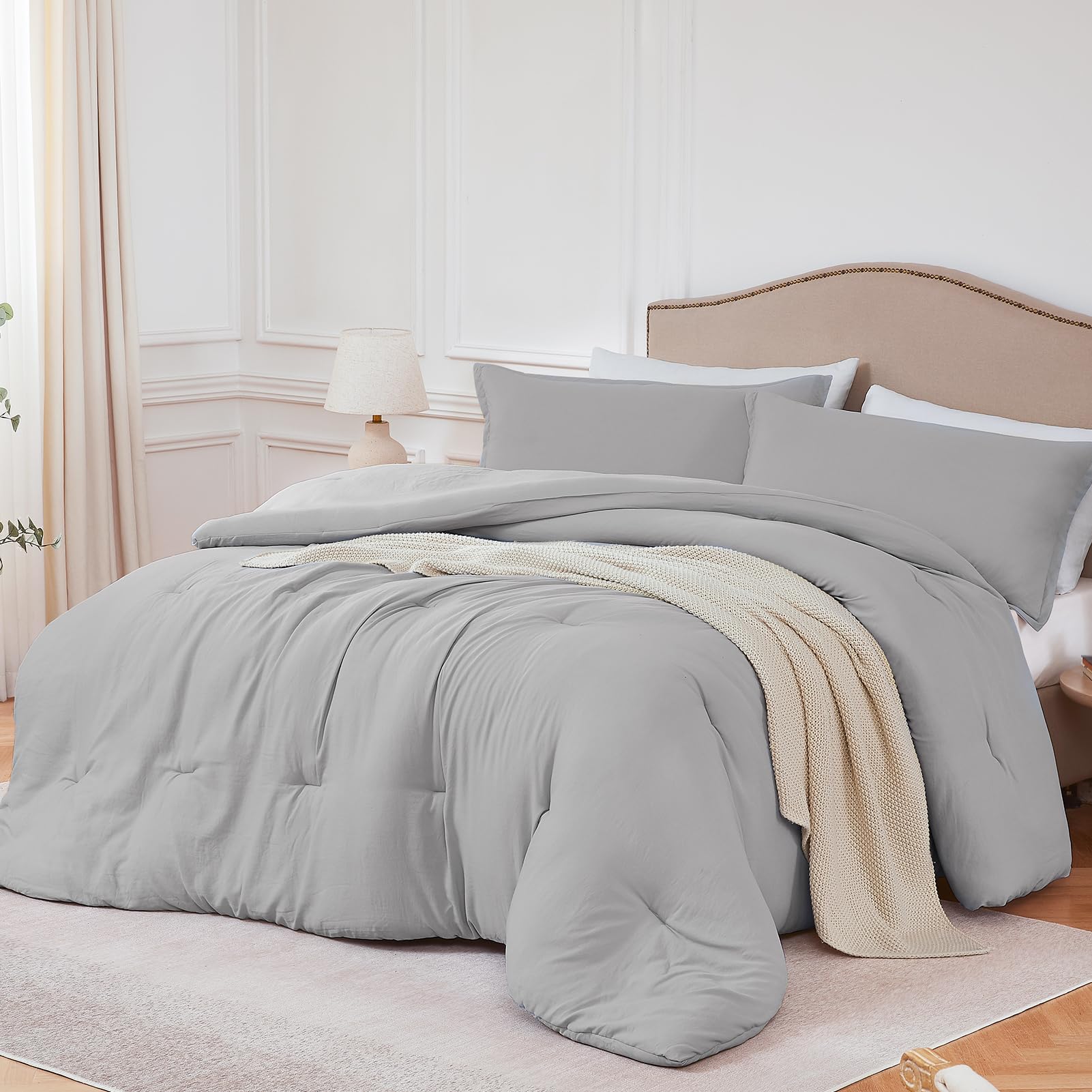Quataly California King Comforter Set Lightgrey,3Pcs Soft Lightweight Breathable Bedding Comforter Sets For All Season, Cal King