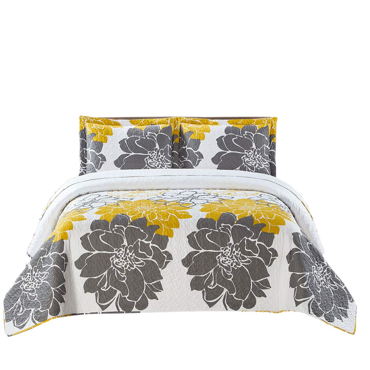 Royal Tradition Helena-Grey Reversible Coverlets, Queen Over-Sized 3Pc Quilt Set (92-Inch Wide X 96-Inch Long) Lightweight Bedsp