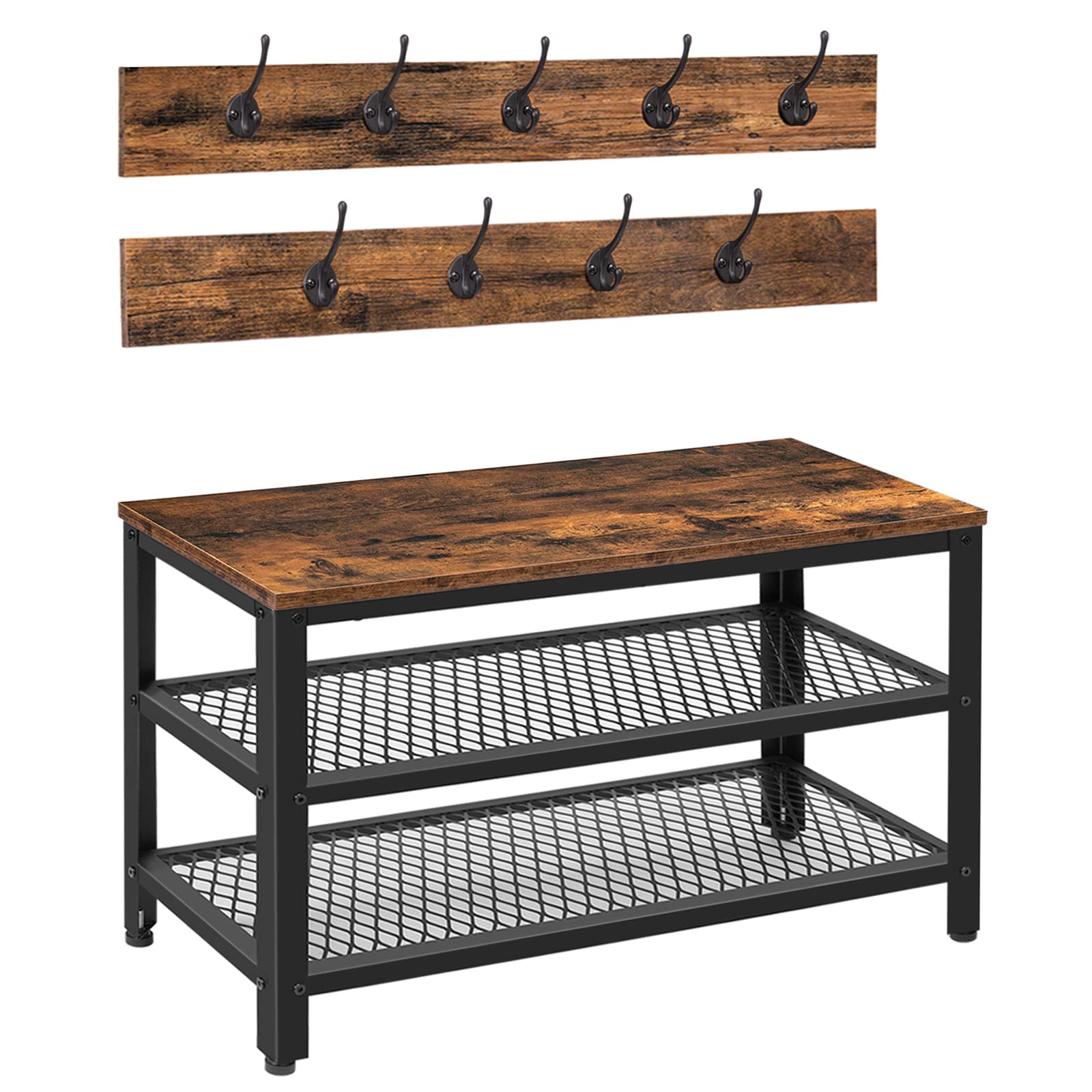 HOOBRO Hall Tree Entryway Storage Bench, Coat Rack Shoe Bench, Shoe Rack Organizer with Coat Hooks, 3-in-1 Design, Wooden Furnit
