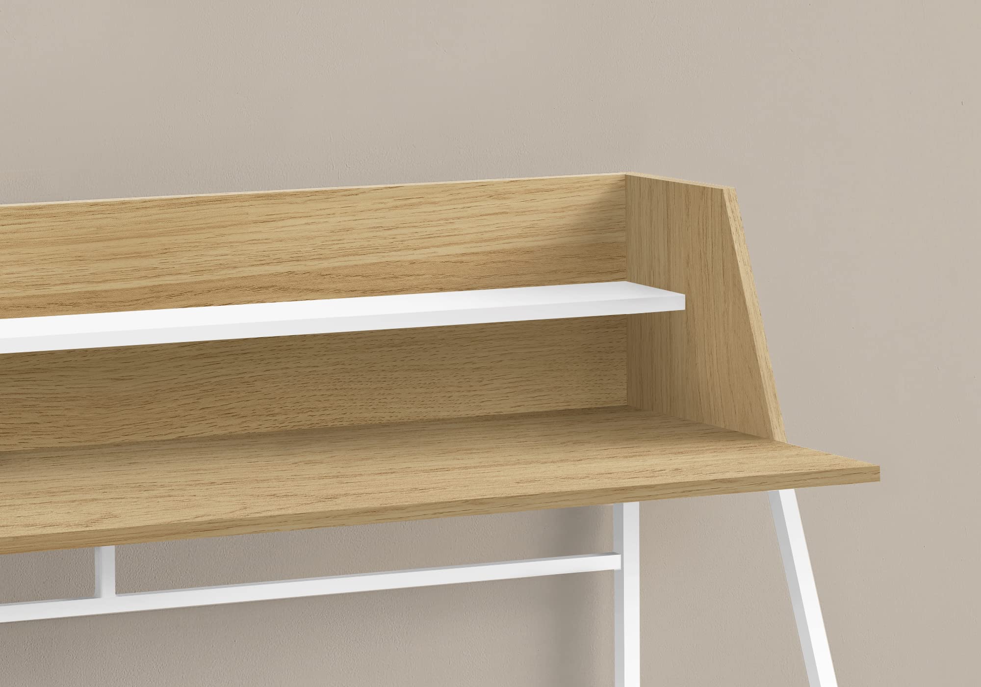 Monarch Specialties 7543 Computer Desk, Home Office, Laptop, Storage Shelves, 48&quot; L, Work, Metal, Laminate, Contemporary, Modern Desk-48, 47.25&quot; L x 23.75&quot; W x 39.25&quot; H, Natural Wood-Look/White