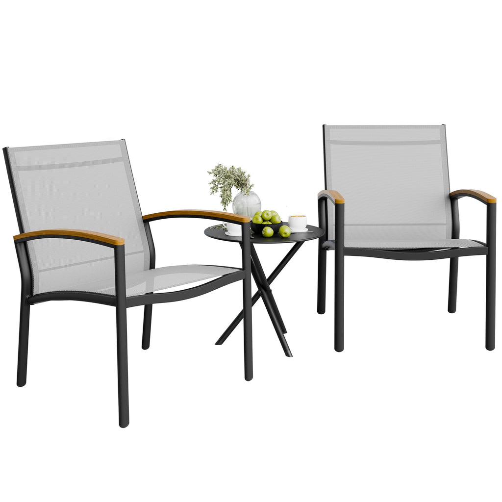 Shintenchi 3 Pieces Patio Bistro Sets, Outdoor Textilene Fabric Conversation Bistro Set, Textilene Fabric Front Porch Chairs Small Patio Furniture Set With Table For Lawn,Garden,Balcony (Grey)