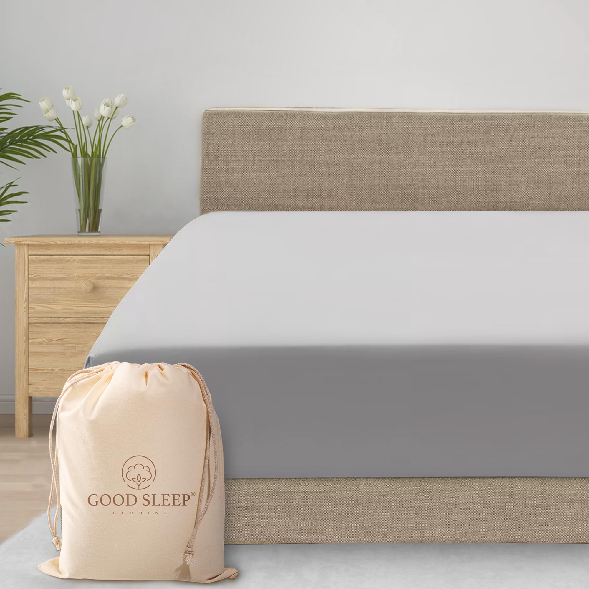 Good Sleep Bedding Queen Fitted Sheet - 1000 Thread Count Egyptian Cotton Sheets, 16' Deep Pocket, Soft & Breathable, Luxury Ho