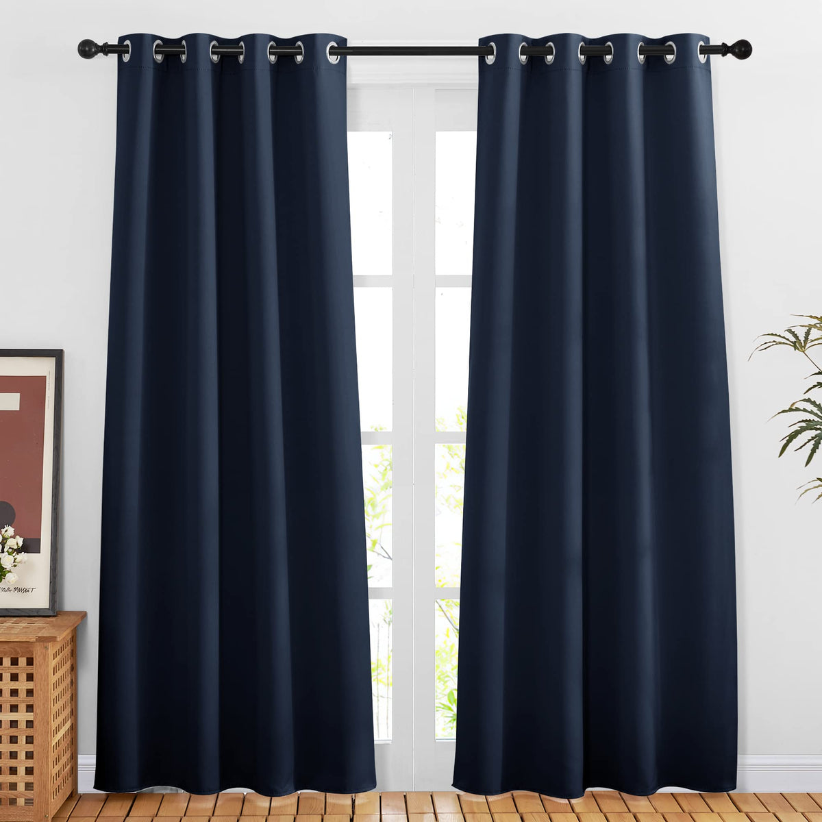 Nicetown Navy Blue Blackout Window Curtains For Doorway - Privacy Window Treatment Energy Saving Thermal Insulated Room Darkenin
