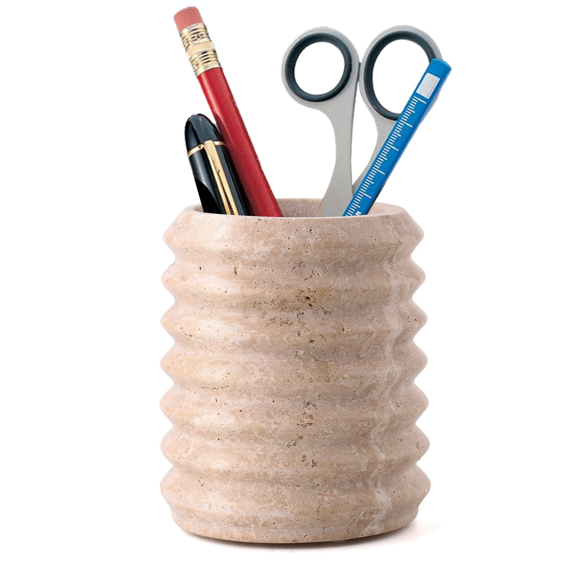 Worhe Pen Holder Travertine Stone Pencils Holder Makeup Brush Cup For Girls, School Supplies Organizer Desk Pencil Holder Cup Fo