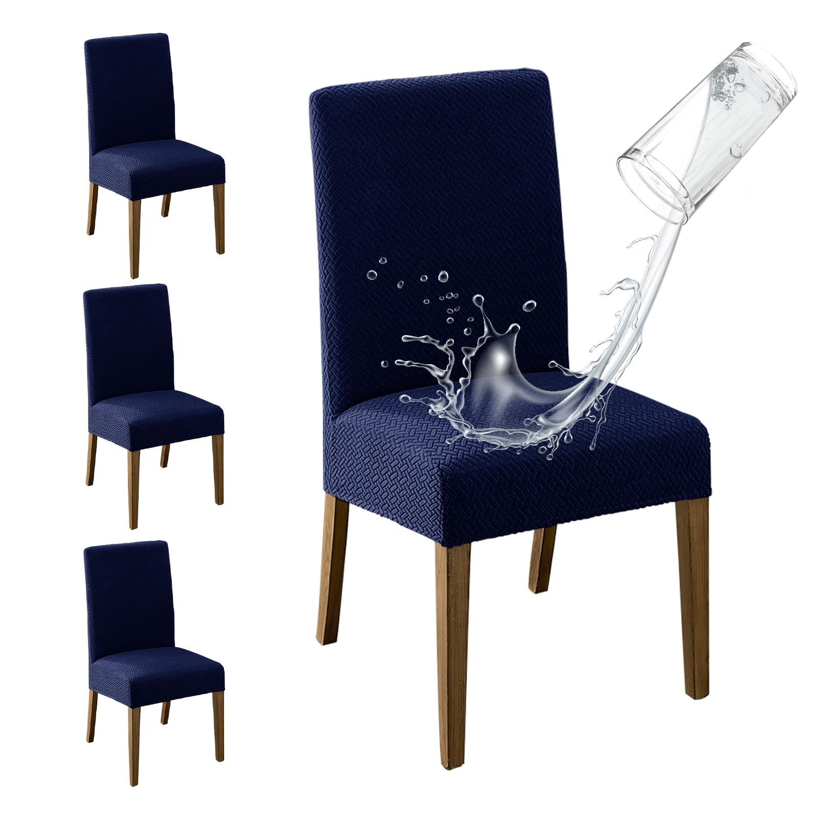 MOSAYT 100% Waterproof Dining Room Chair Covers Set of 4, Super Fit Stretch Jacquard Parson Chairs Slipcovers Removable Washable
