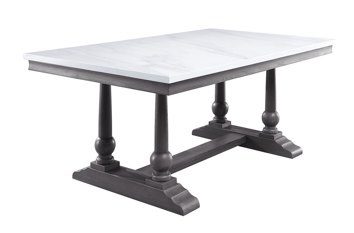 Acme Yabeina Dining Table in Marble Top and Gray Oak Finish