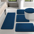 YIHOUSE Dark Blue Memory Foam Bathroom Rug Set 5 Piece, Absorbent Bathroom Mat Set, Non Slip Bath Mats for Bathroom Washable Dry
