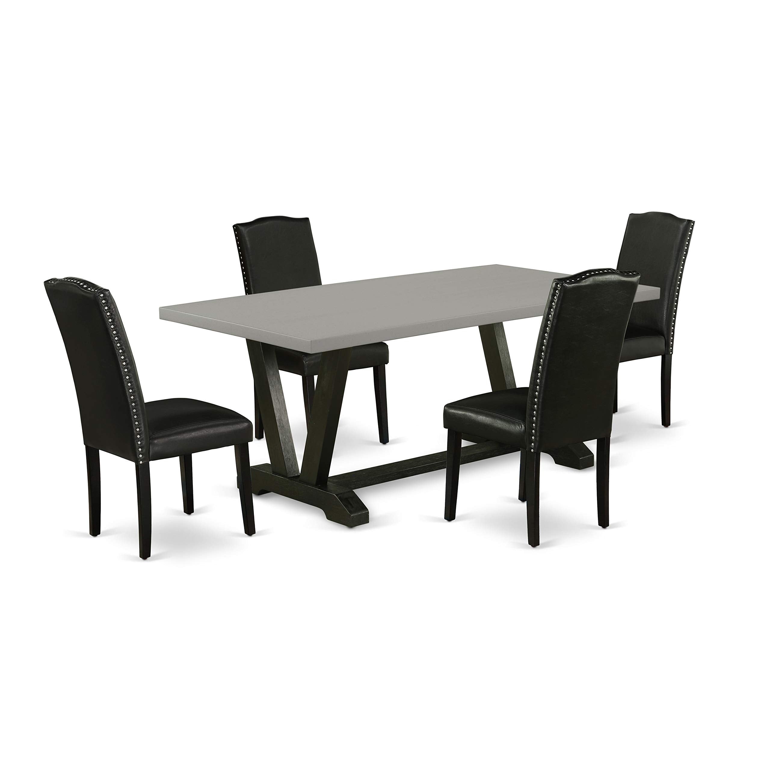 East West Furniture V-Style 5 Piece Dinette Set For 4 Includes A Rectangle Dining Room Table With V-Legs And 4 Black Faux Leather Upholstered Parson Chairs, 40X72 Inch, Multi-Color