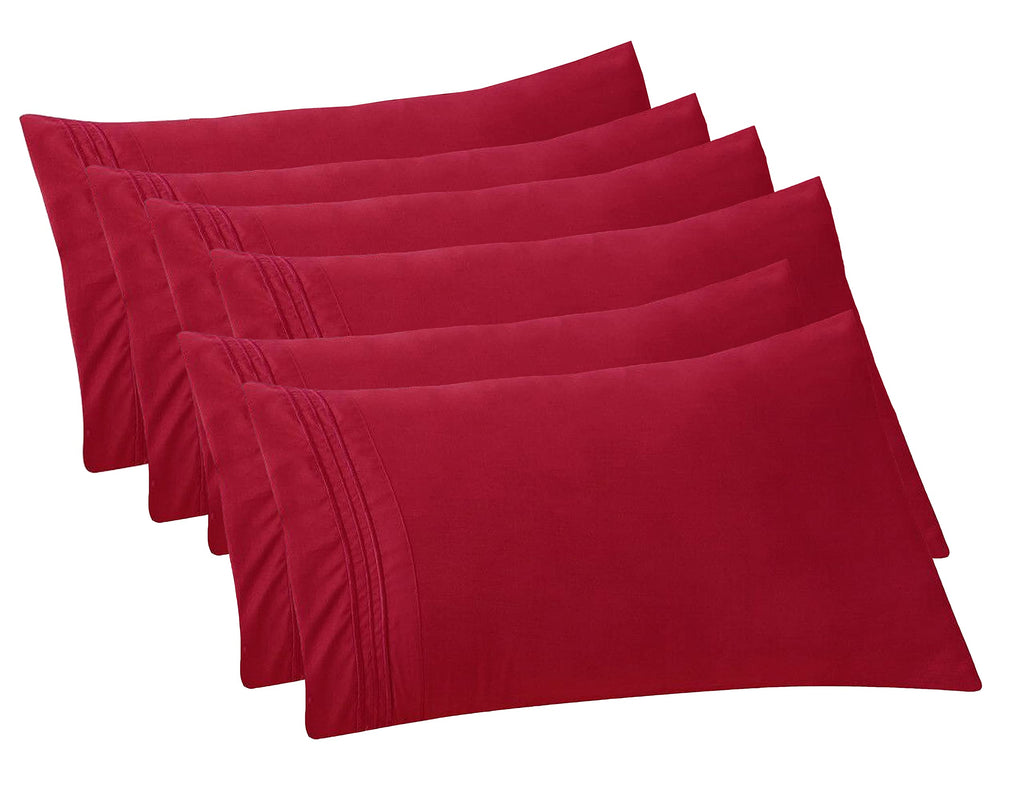 Elegant Comfort 6-Pack Solid Pillowcases 1500 Thread Count Egyptian Quality - Easy Care, Smooth Weave, Wrinkle And Stain Resistant, Easy Slip-On, 6-Piece Set, King Pillowcase, Burgundy