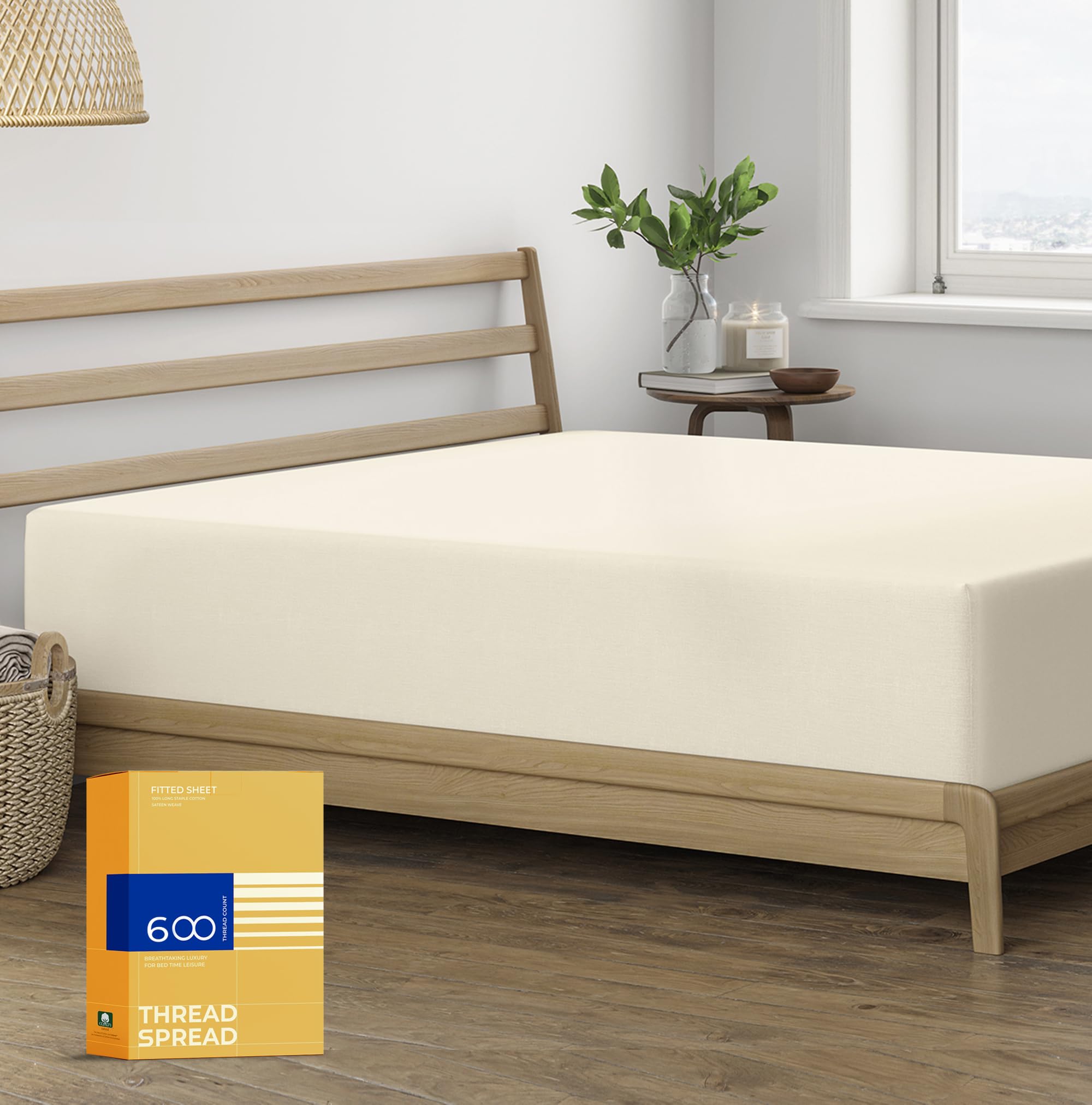 Thread Spread 100% Egyptian Cotton Full Size Fitted Sheet Only - 600 Thread Count 16' Deep Pocket Full Size Fitted Sheet, Soft