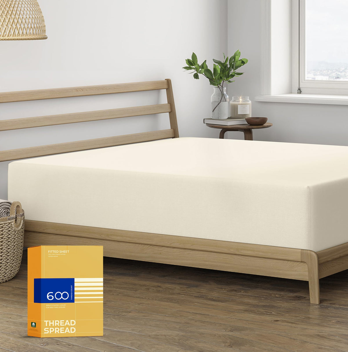 Thread Spread Queen Size Fitted Sheet Only - 100% Egyptian Cotton 600 Thread Count Deep Pocket Queen Fitted Sheet, Fitted Sheet