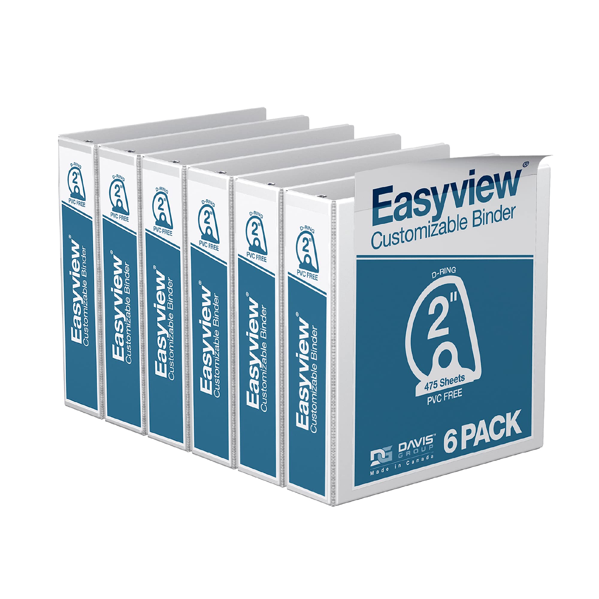 Easyview Premium Angled D-Ring 2-Inch Binders With Clear-View Covers, Customizable 3-Ring Binders For School, Office, Or Home, P