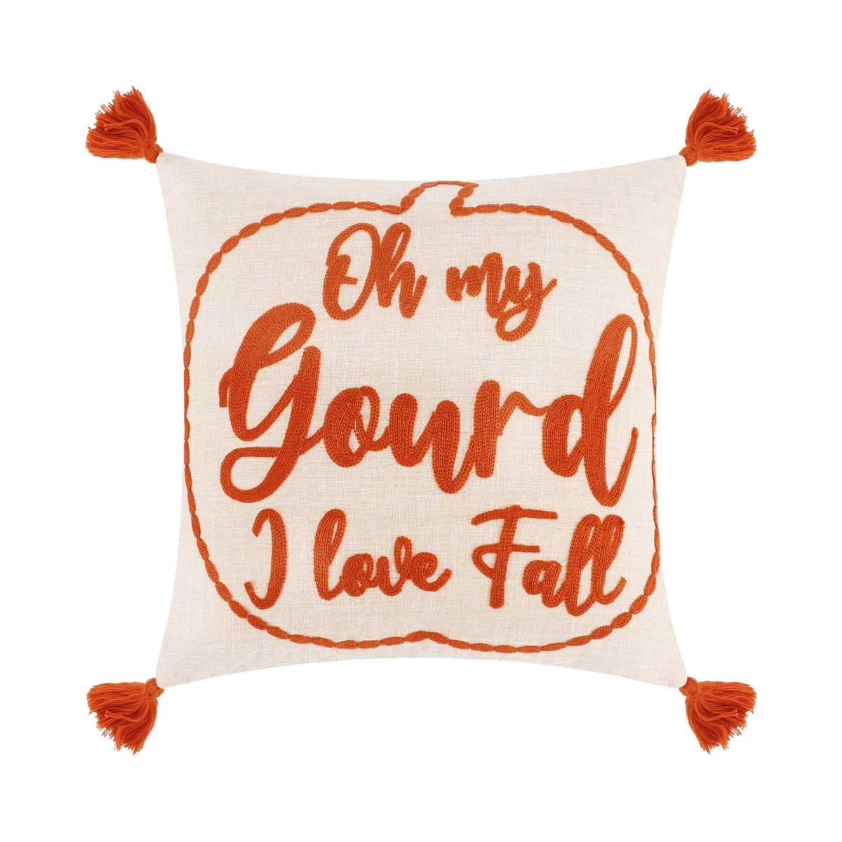 Levtex Home - Oh My Gourd - Decorative Pillow (18 X 18In) - Pumpkin - Burnt Orange And Cream