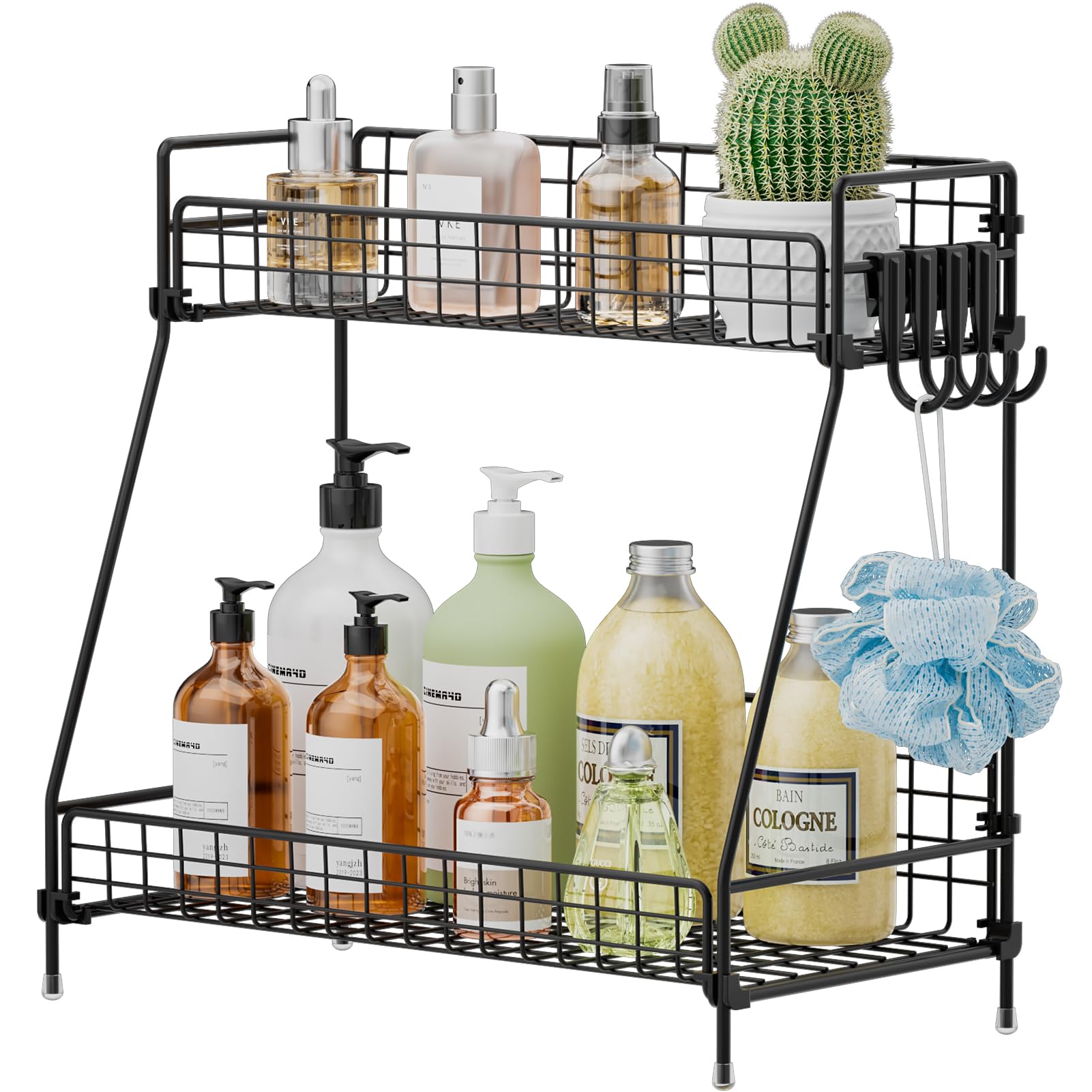 VITVITI 2 Tier Bathroom Organizer Countertop, Metal Wire Bathroom Counter Organizer Storage with Hooks, Vanity Tray Shelf, Kitch