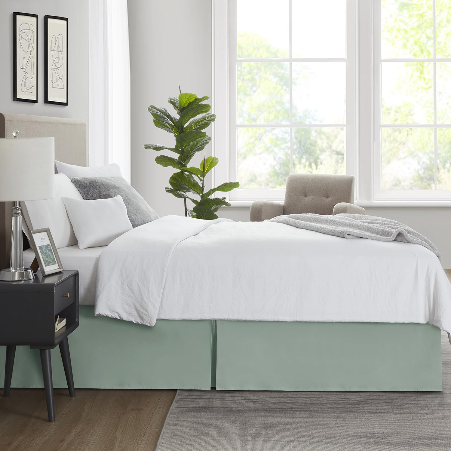 Nestl Sage Green Bed Skirt Cal King Size - Cal King Bed Skirt 14 Inch Drop - Brushed Microfiber Bed Skirts - Hotel Quality Pleated Bed Skirt - Shrinkage & Fade Resistant