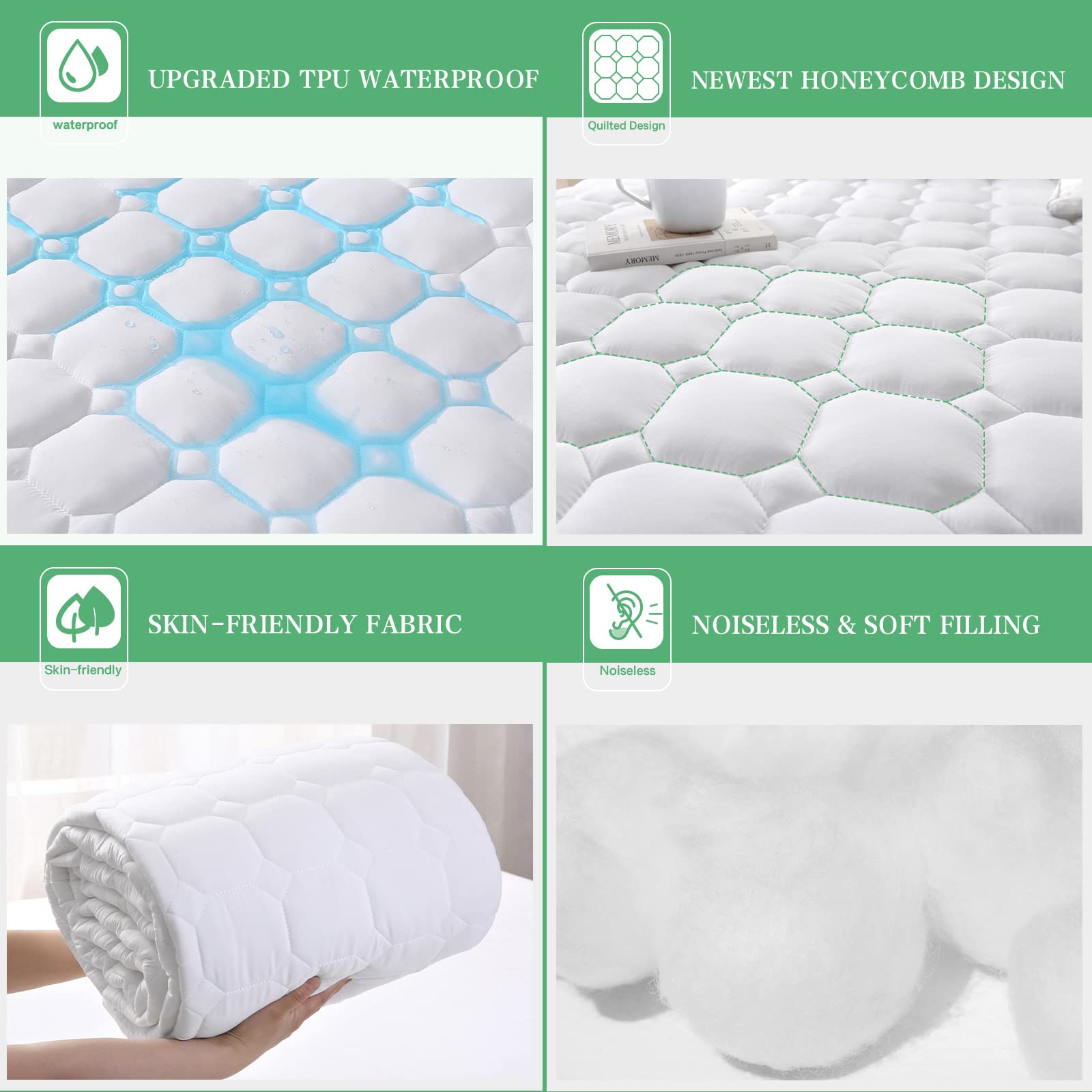 Unilibra Twin Mattress Protector Waterproof Rayon From Bamboo, Deep Pocket Mattress Pad Cover Fit Up To 6''- 19'', Breathable Soft Filling Quilted Fitted Mattress Topper