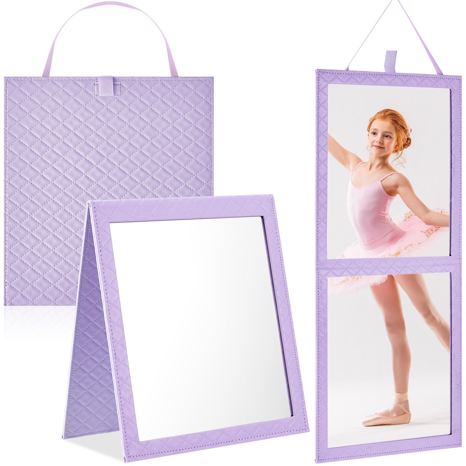 Foldable Backstage Mirror with Handle 33.5X 13.4 Inch Leather Folding Hanging Mirror Rectangular for Travel Dance Bag Home Fitne