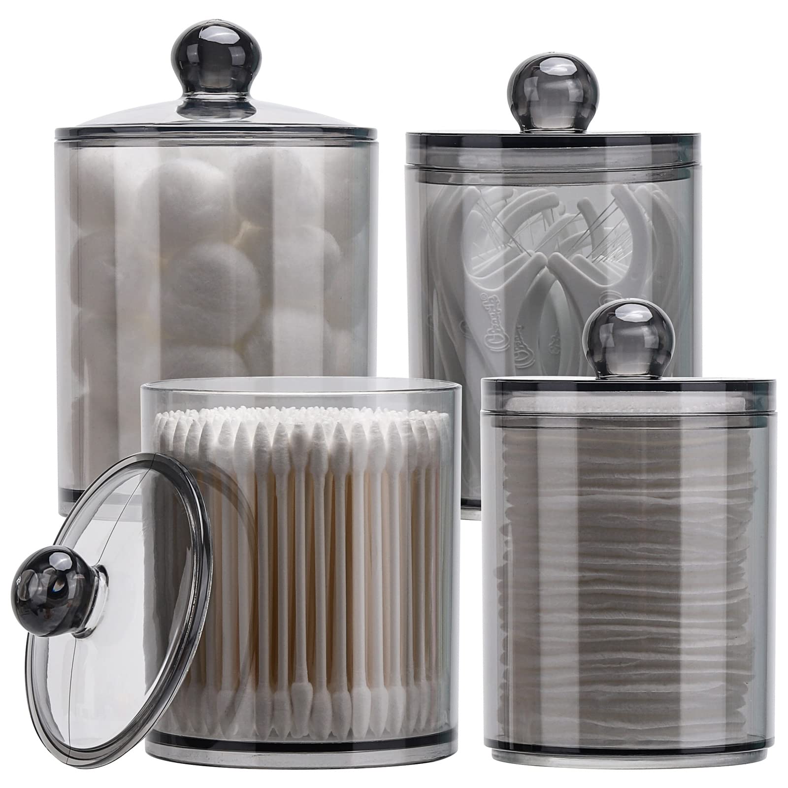 Tbestmax 4 Pack Qtip Holder 10-Ounce, 12-Ounce Bathroom Organizer Accessories Storage Containers Plastic Apothecary Jars with Li