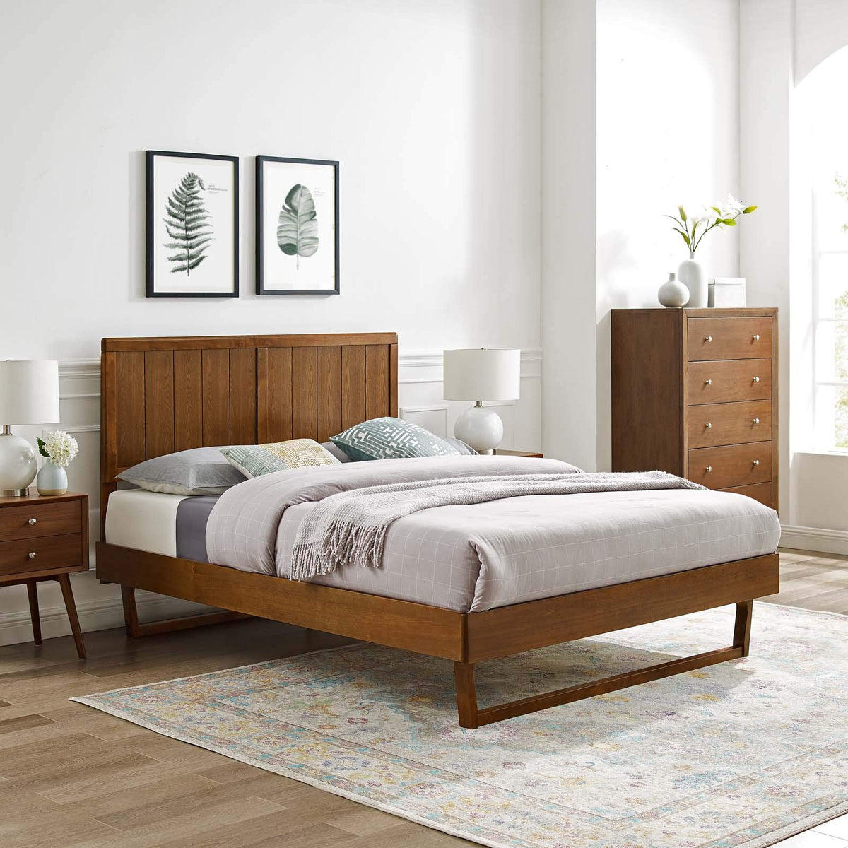 Modway Alana Wood Full Platform Bed In Walnut With Angular Frame, Double