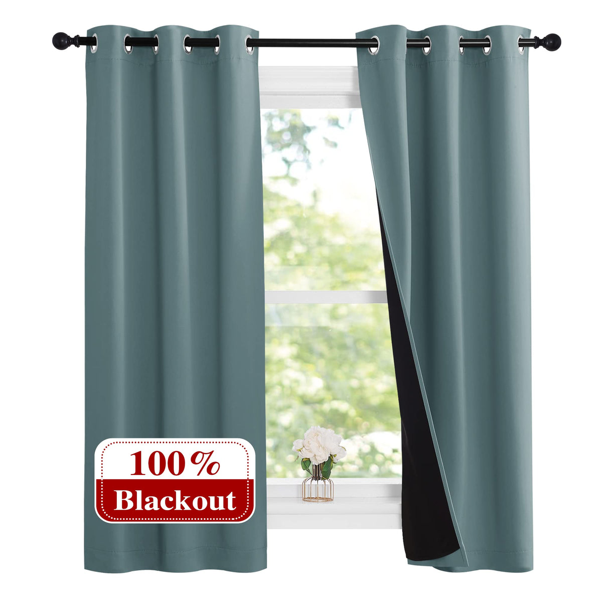 Nicetown Aqua 100% Blackout Lined Curtains, 2 Thick Layers Narrow Wide Window Treatment Panels Thermal Insulated Drapes For Kitc