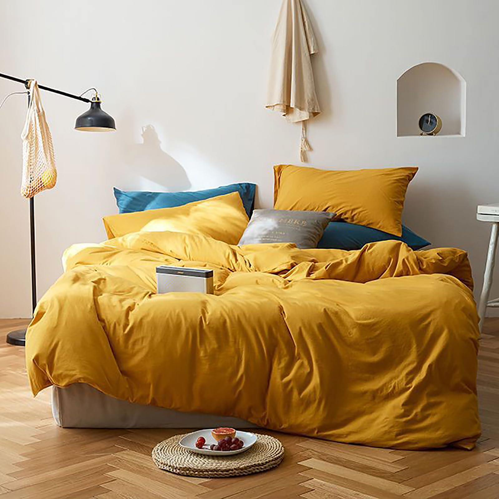 Luxlovery Mustard Yellow Comforter Set Queen Dark Yellow Bedding Comforter Ginger Yellow Cotton Quilts Blanket Comfy Lightweight