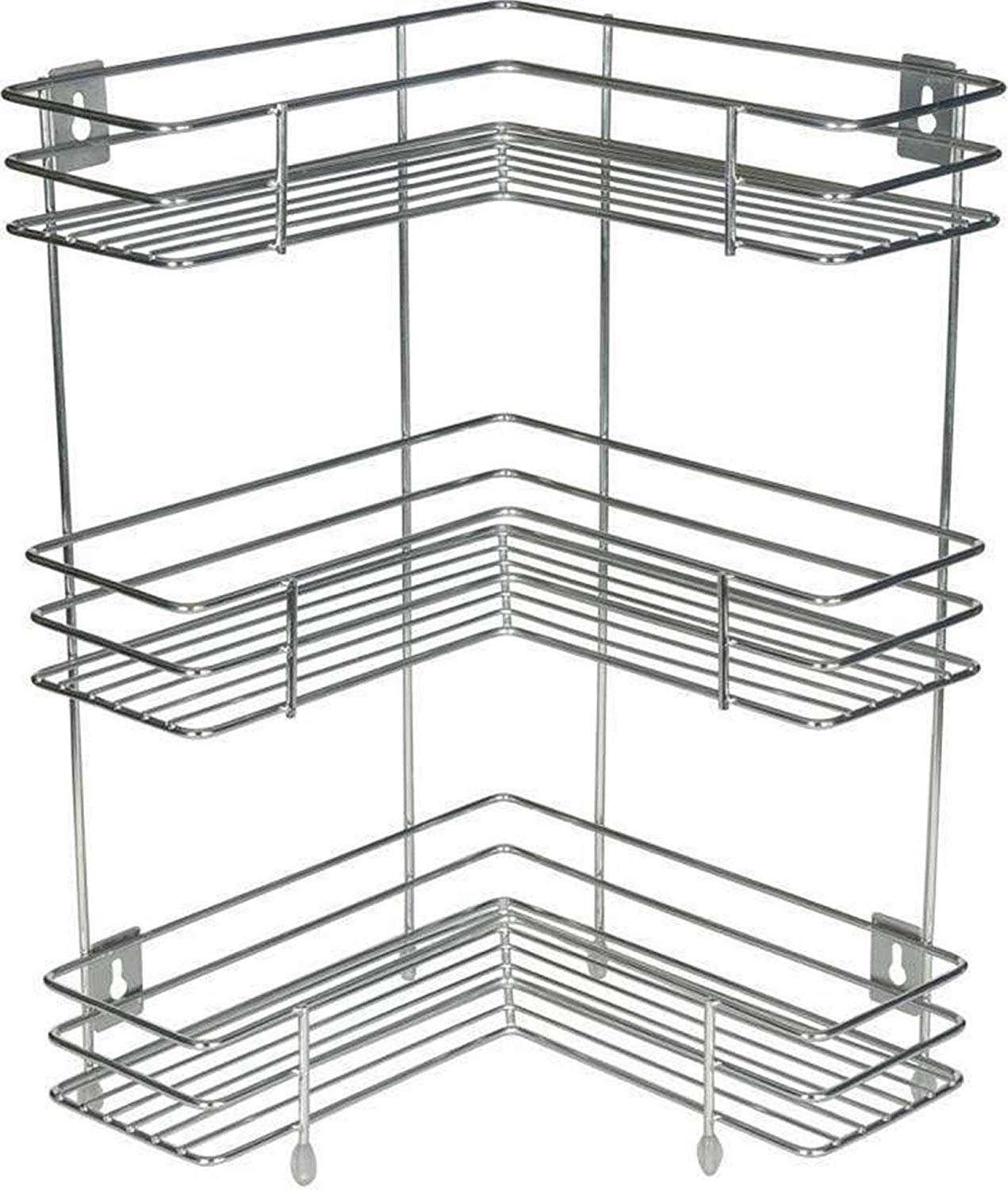 Rasvesh L Corner Shape Stand Triple Layer 3Tier Stainless Steel Multipurpose Storage Rack/Shelf Rack For Dish Kitchen & Bathroo