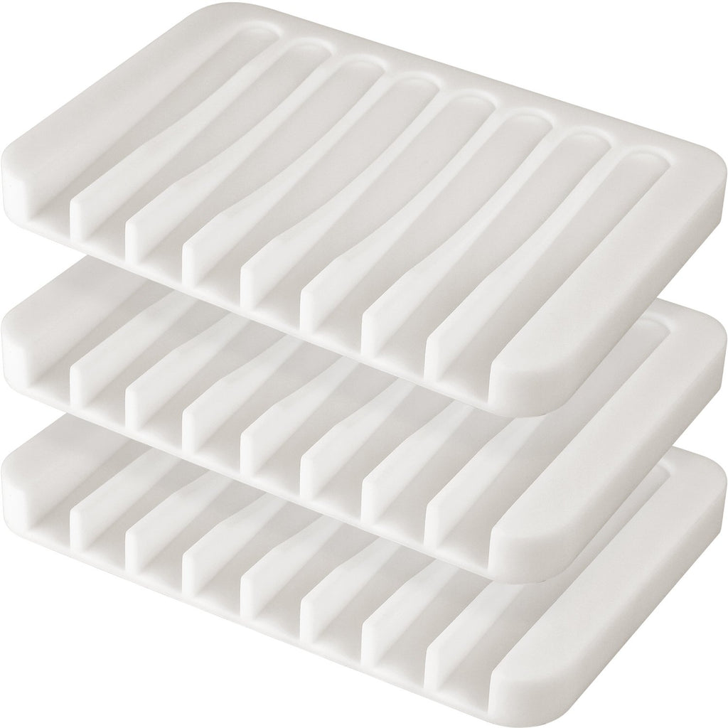 Anwenk Soap Dish Soap Holder Tray Saver Drainer for Shower Bathroom,Silicone Soap Dish Waterfall & Anti-Slip Design, White, 3 Pa