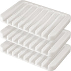 Anwenk Soap Dish Soap Holder Tray Saver Drainer for Shower Bathroom,Silicone Soap Dish Waterfall & Anti-Slip Design, White, 3 Pa