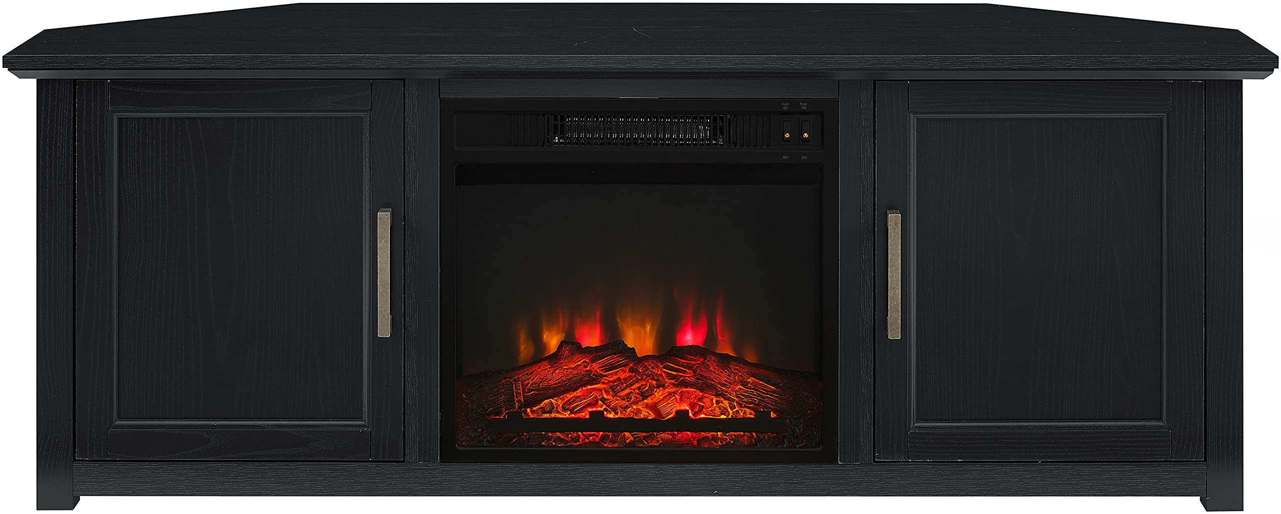 Crosley Furniture Camden Corner Fireplace TV Stand for 65+ inch TVs, Entertainment Center with Storage Shelves, Black