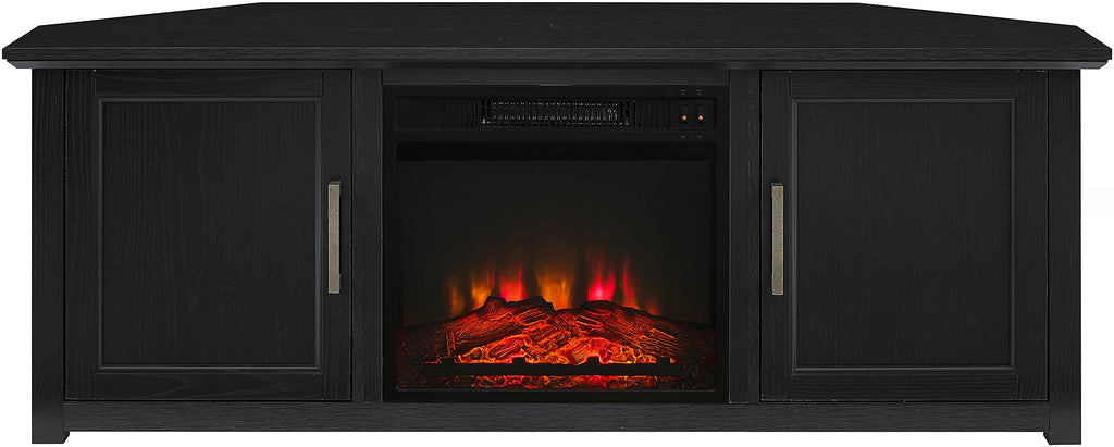 Crosley Furniture Camden Corner Fireplace TV Stand for 65+ inch TVs, Entertainment Center with Storage Shelves, Black