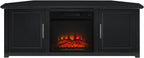 Crosley Furniture Camden Corner Fireplace TV Stand for 65+ inch TVs, Entertainment Center with Storage Shelves, Black