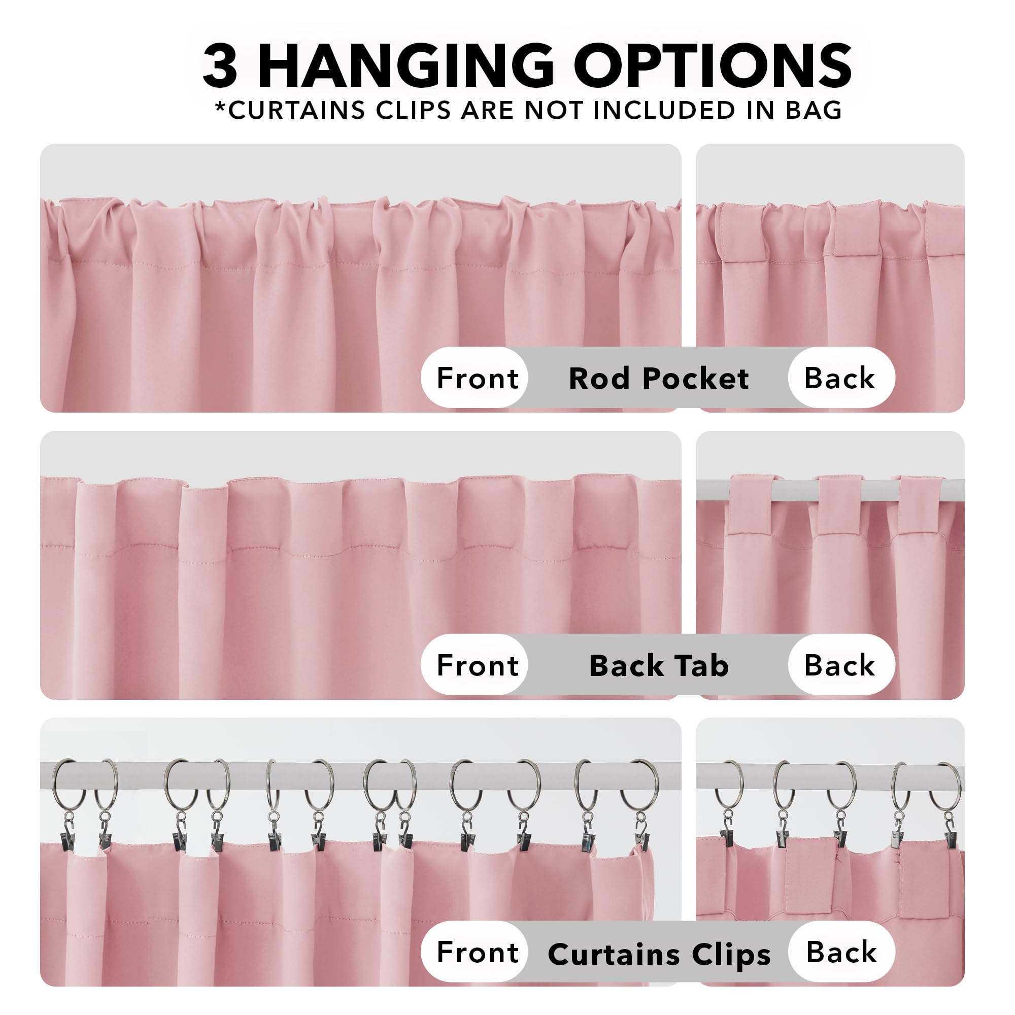 Deconovo Extra Long Blackout Curtains, Back Tab And Rod Pocket Thermal Insulated Room Darkening Curtains For Bedroom - 52X108 Inch, Coral Pink, 2 Panels