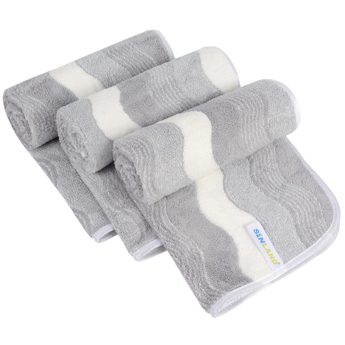 SINLAND Microfiber Bathroom Hand Towels, 16 x 31 Inch, 3Pack Grey Ripples