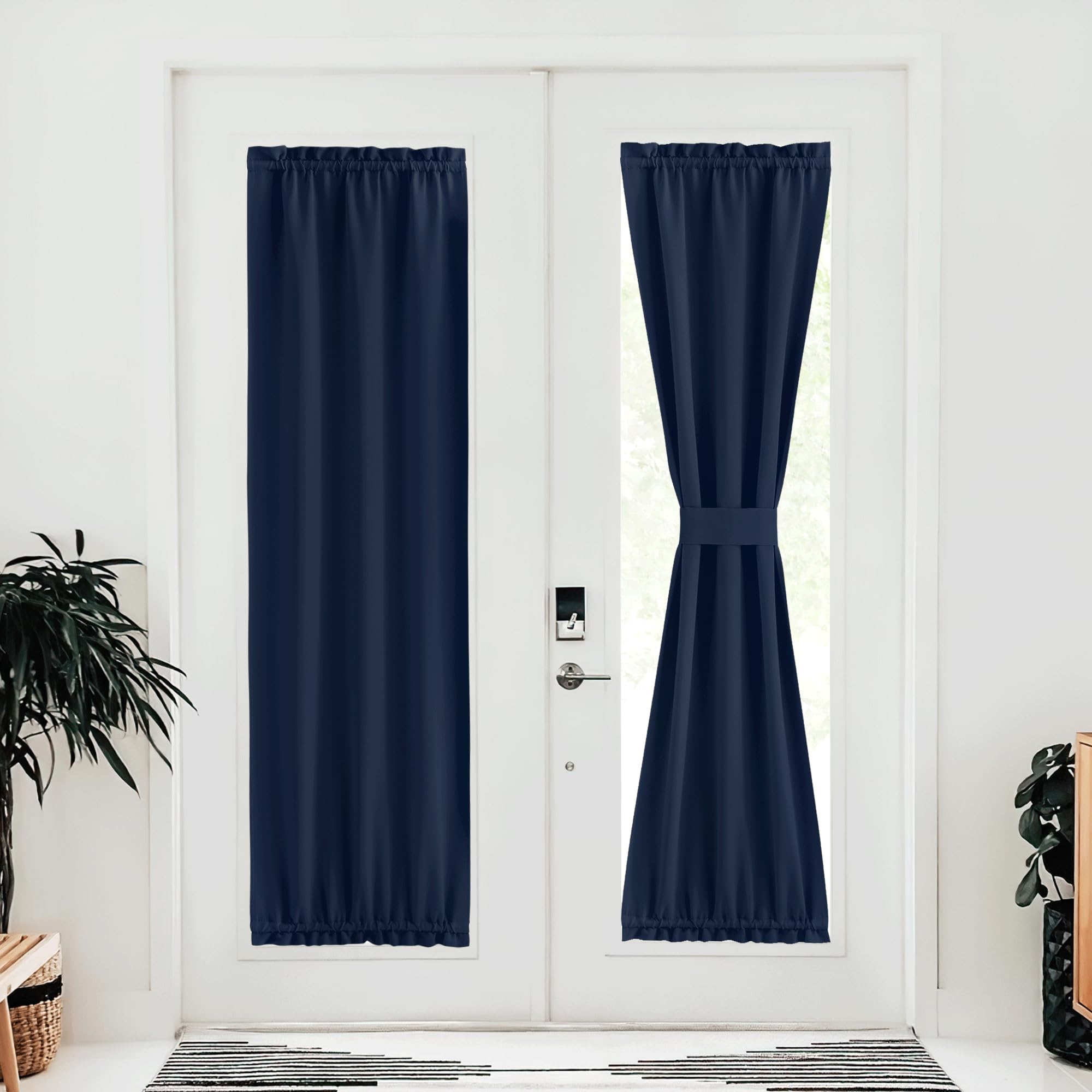 Nicetown Doorway Blackout Curtain For Door Window, Thermal Insulated Temporary Window Treatment Covering For Glass Door Rod Pocket With Tieback, 25' X 80', Navy, 1 Panel