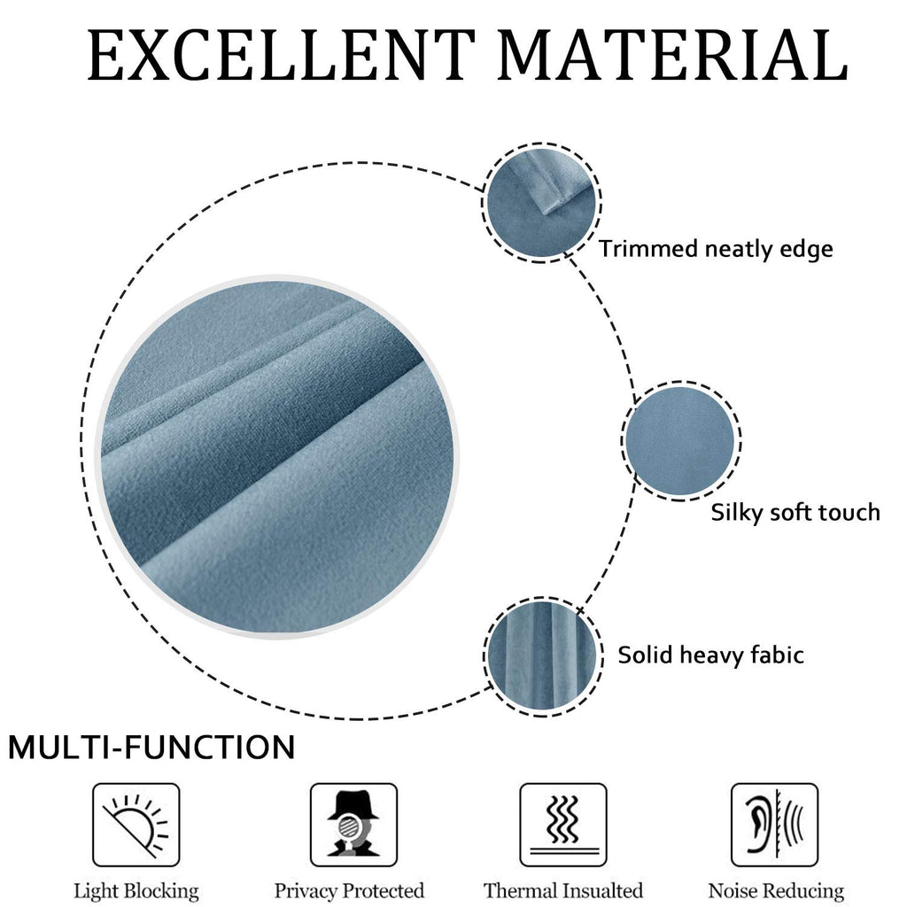 Smiletime Sky Blue 108 In Long Velvet Curtains With Grommet, Thermal Insulated Super Soft Privacy Noise Reducing Light Blocking