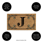 Evergreen Monogram Coir Doormat | Letter J | Front Door Mat For Outdoor Indoor Entrance | 28X16 Inches | Non-Slip Backing Doorwa