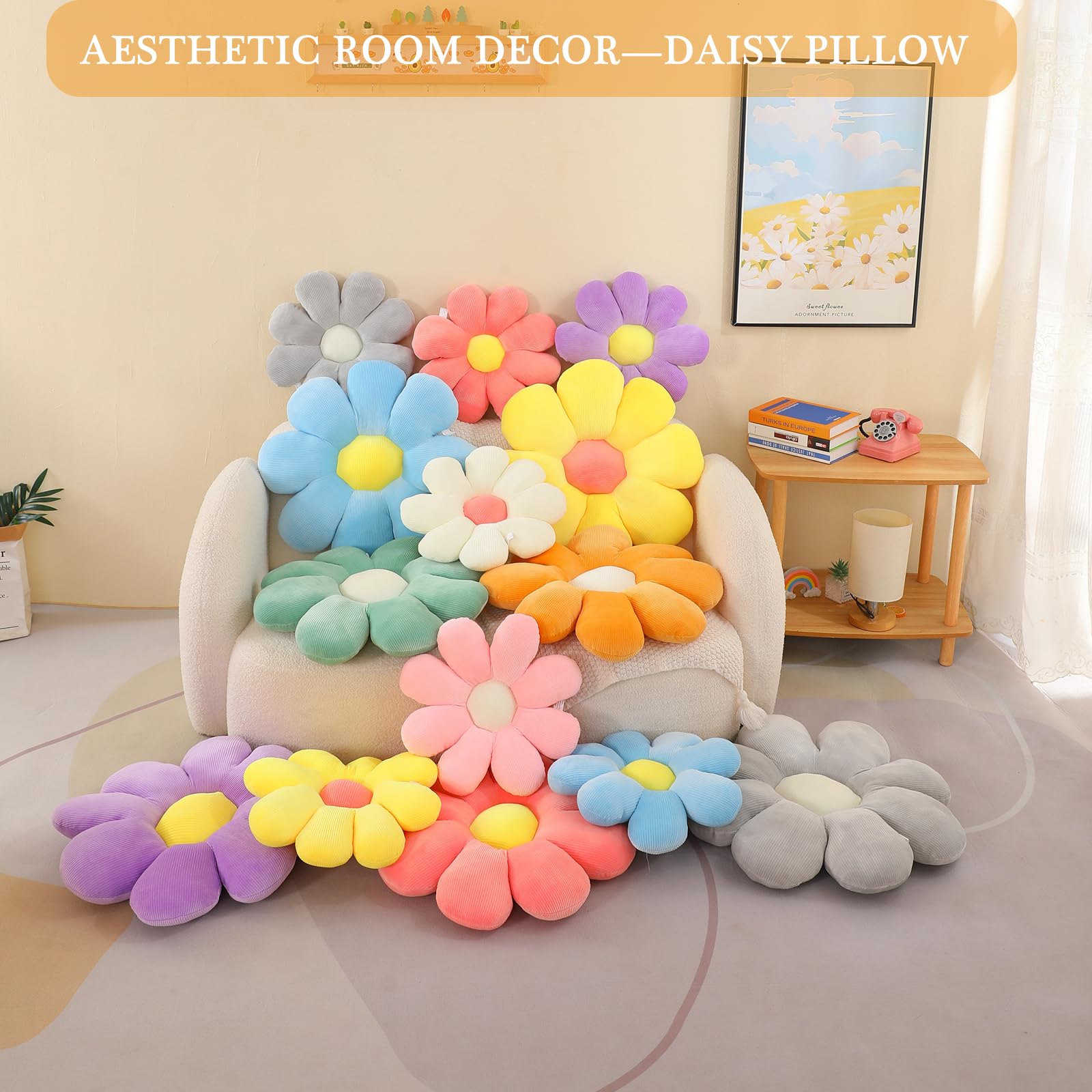 Menoeceus Flower Pillow, Daisy Pillow Flower Shaped Pillow Floor Pillow Flower Plush Pillow Cute Decorative Pillows Floor Cushio