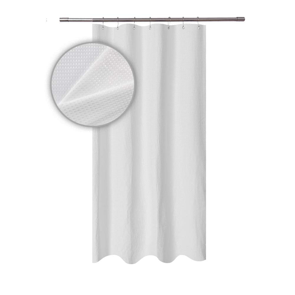 Barossa Design Small Short Shower Curtain Waffle Weave 36 X 60 Inches - 230Gsm Heavy Fabric, Water Repellent, Washable, White, 3