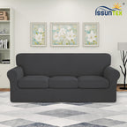 Issuntex 4 Pieces High Stretch Thicken Couch Covers, Soft Sofa Slipcover For 3 Separate Cushion , Jacquard Fabric Elastic Furnit