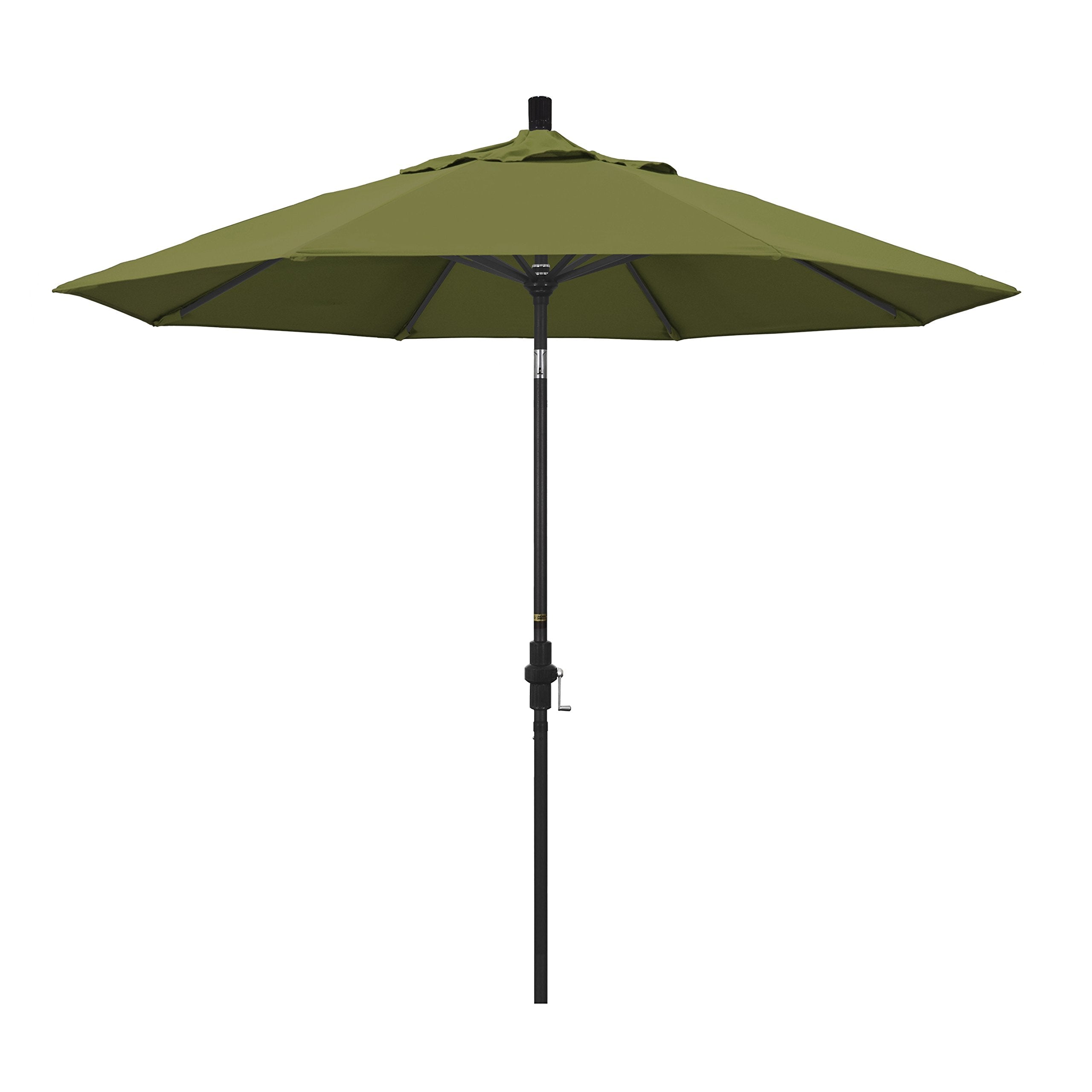 California Umbrella 9' Round Aluminum Market Umbrella, Crank Lift, Collar Tilt, Black Pole, Pacifica Palm