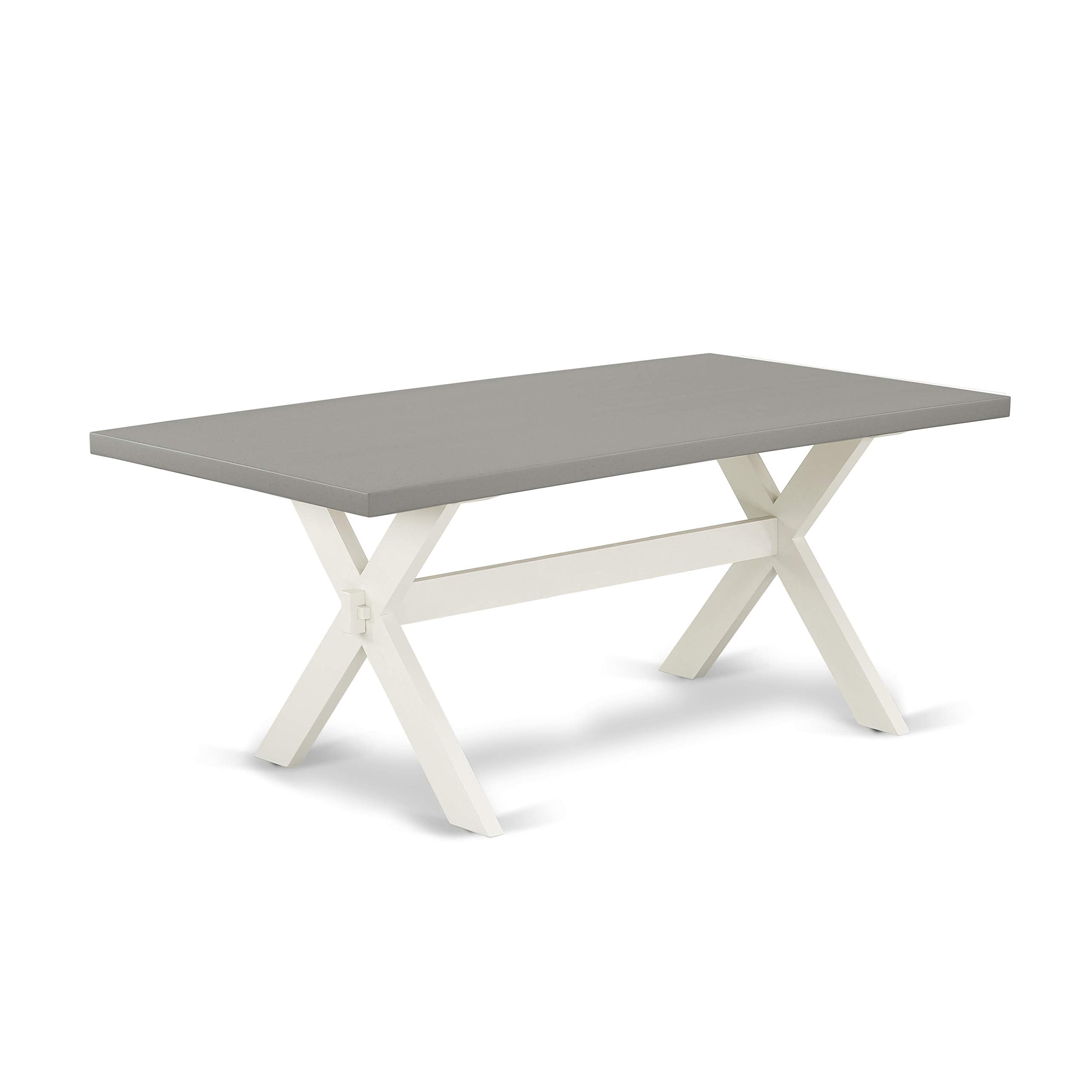East West Furniture X097El207-7 7 Piece Dining Room Table Set Consist Of A Rectangle Kitchen Table With X-Legs And 6 Gray Linen Fabric Parson Dining Chairs, 40X72 Inch, Multi-Color
