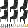 Jqinhome Pattern Chair Covers For Dining Room Set Of 6, High Stretch Removable Washable Parsons Chair Slipcover For Home Party Hotel Wedding Ceremony (Flourish Black,6Pcs)
