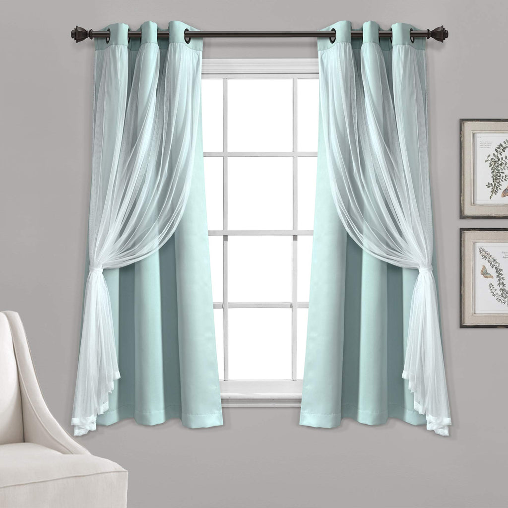 Lush Decor Sheer Grommet Curtains With Insulated Blackout Lining, Window Curtain Panels, Pair, 38''W x 63''L, Blue- Curtain With