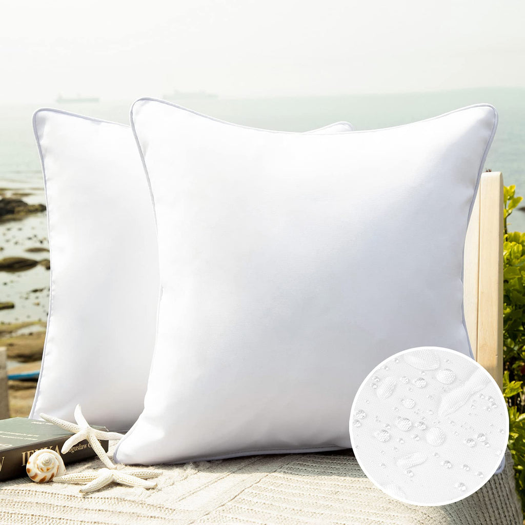Phantoscope Pack Of 2 Outdoor Waterproof Solid Throw Decorative Pillow Cover Decorative Square Outdoor Pillows Cushion Case Patio Pillows For Couch Tent Sunbrella (20''X20'', White)
