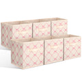 Geelin 6 Pcs Beige Bow Cube Storage Bins 11 Inch Storage Basket with Handle, Preppy Girls Organizer Basket, Collapsible Fabric B