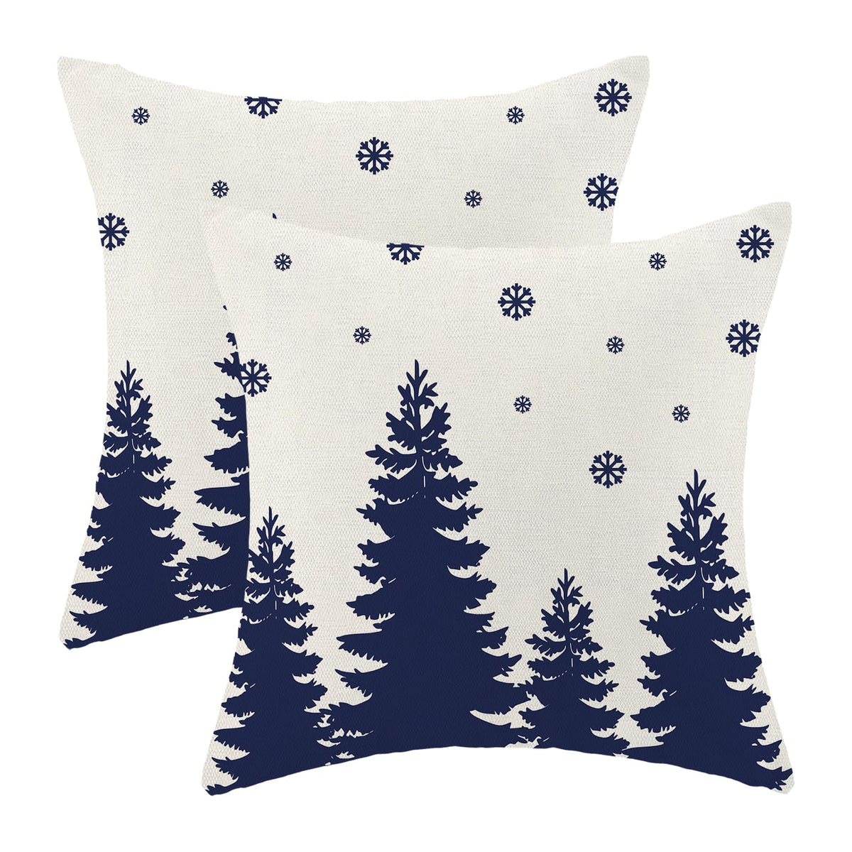 Cxmeifly Christmas Pillow Covers 20X20 Inch Set Of 2 Cream Navy Blue Christmas Tree Snowflakes Decor Throw Pillows Winter Xmas H
