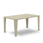 East West Furniture Guos5-03A 5 Piece Outdoor Patio Conversation Sets Includes A Rectangle Wicker Dining Table With Glass Top And 4 Balcony Backyard Armchair With Cushion, 36X60 Inch, Natural Linen