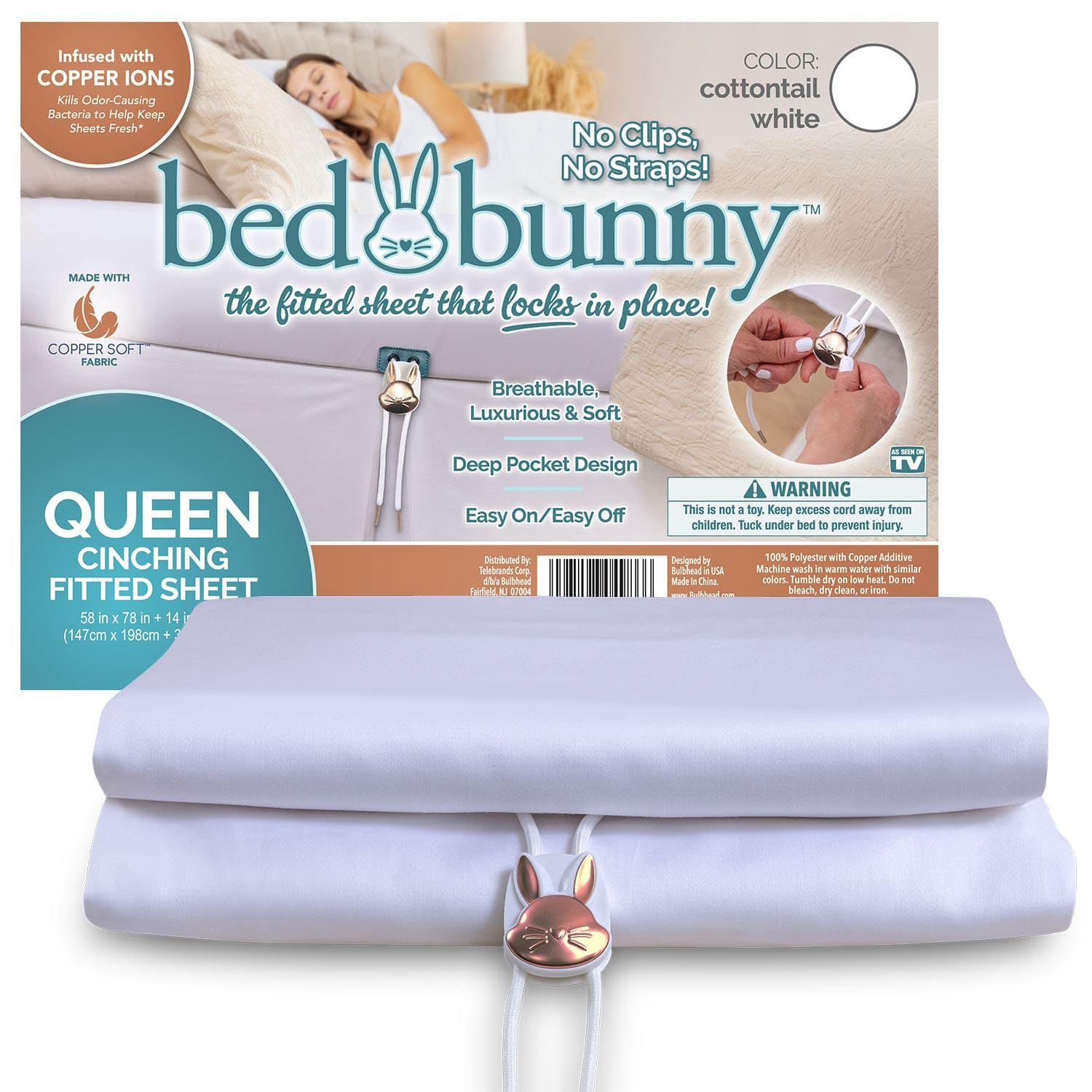 Bed Bunny Locking Fitted Bed Sheet, Stays On & Won? Slip Off, Built-In Stayfit Compression System Hugs Mattresses, As-Seen-On-Tv