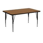 Flash Furniture Wren 30''W x 48''L Rectangular Oak Thermal Laminate Activity Table - Height Adjustable Short Legs